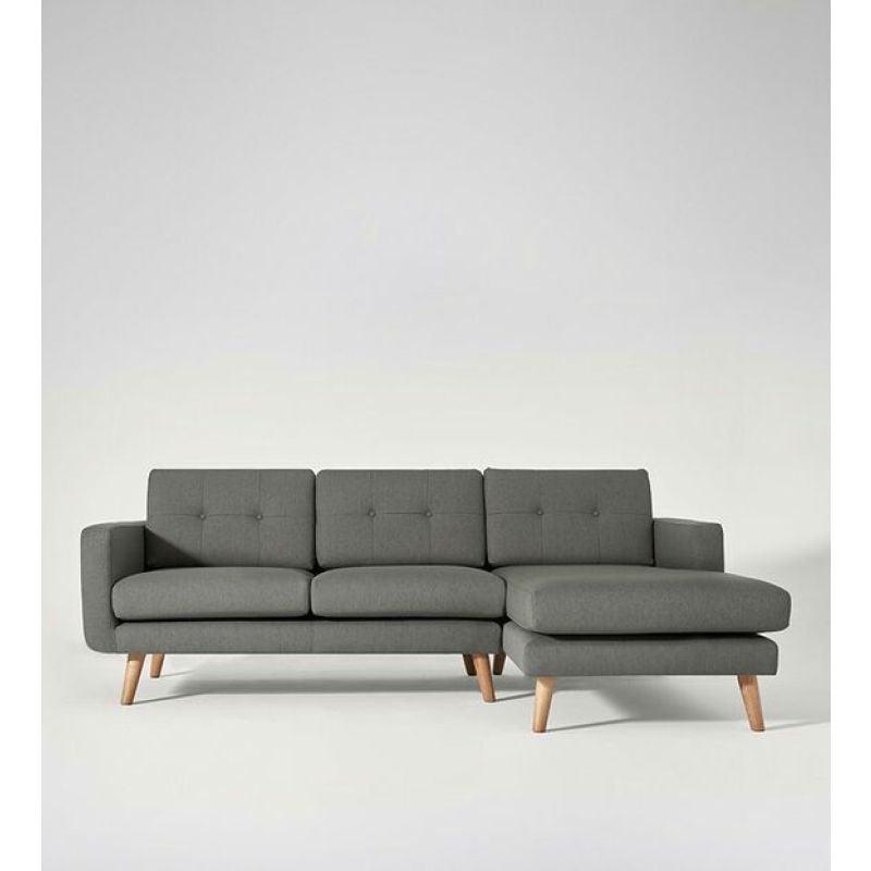 Stylish Gray Linen L-Shaped Sofa - 90x250x170x45 cm - Swedish Wood By Alhome - 110111020 - ALHOME