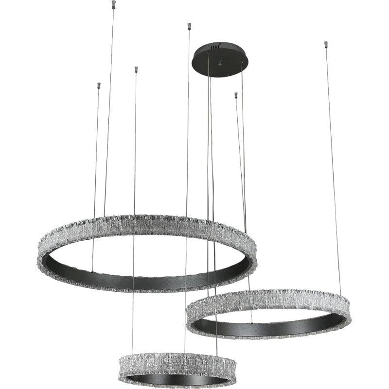 Modern Chandelier With 3 Rings - Yellow Lighting Color - 150 Watts - Silver By Alhome - ALHOME