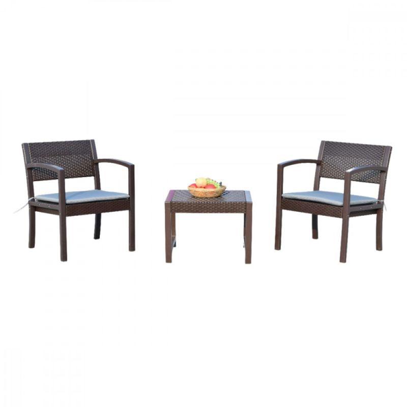 Plastic outdoor garden seating - table and two chairs - black - By Family Ship - ASL-6815 - ALHOME