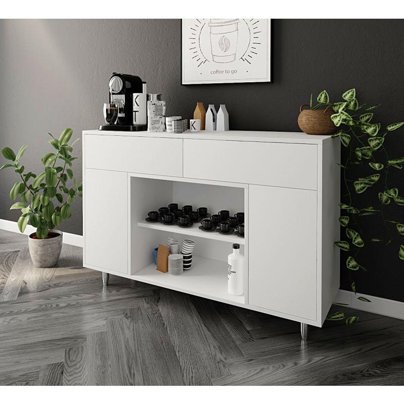 White Coffee Corner with Shelves and Drawers By Alhome - ALHOME