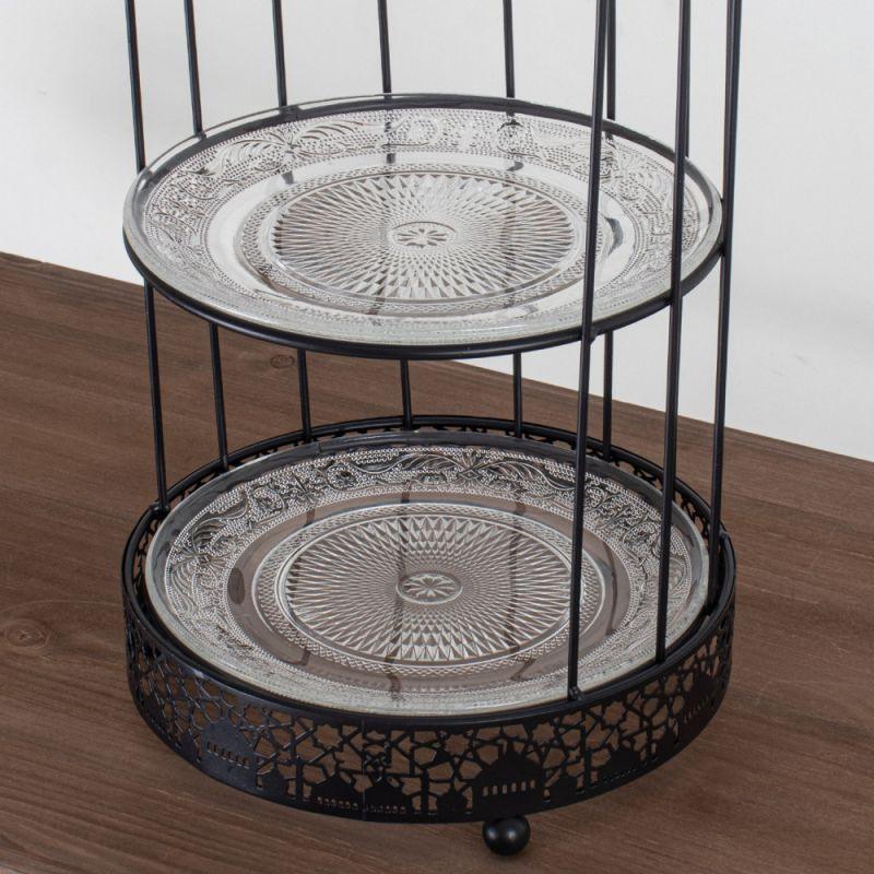 Double-Tier Cake Plate - Medium - Iron + Glass - Black - By Alhome - ALHOME