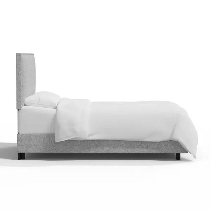 Silver Dream: Single Bed in Swedish Wood with Linen Fabric, Color Silver, Dimensions 120x200x140 by Alhome - ALHOME