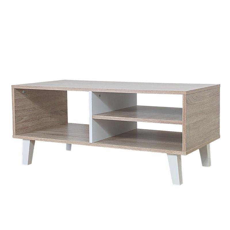 Center Table From Malaysian Wood - Wooden And White - 92x46.5x42 cm - By Baity - ALHOME