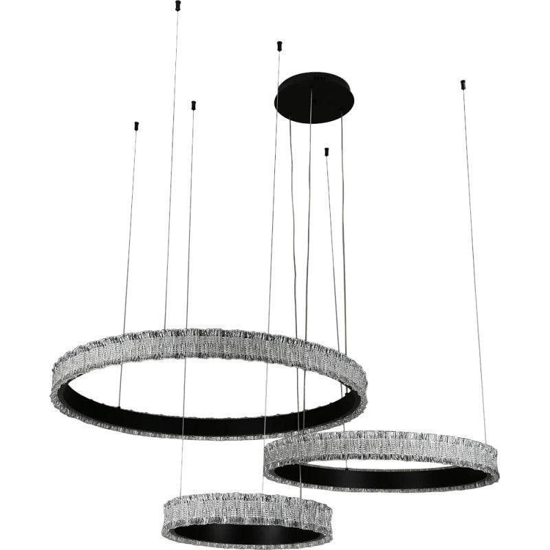 Modern Chandelier With 3 Rings - Yellow Lighting Color - 150 Watts - Black By Alhome - ALHOME