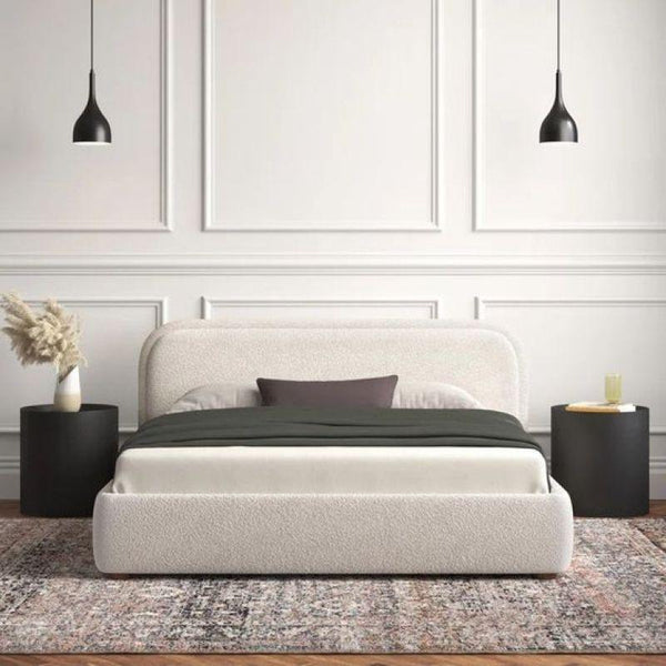 Queen Bed in Beige Boucle with Swedish Wood Frame By Alhome - ALHOME