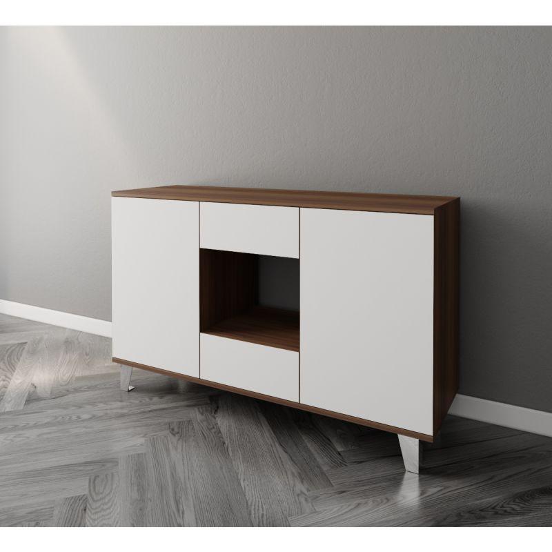 White and Brown Coffee Corner with Two Doors and Two Sliding Drawers By Alhome - ALHOME