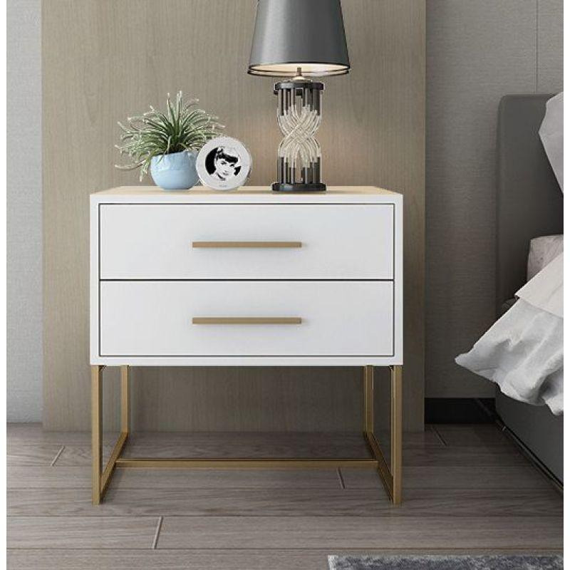 Sleek Melamine Nightstand with Steel Legs By Alhome - ALHOME