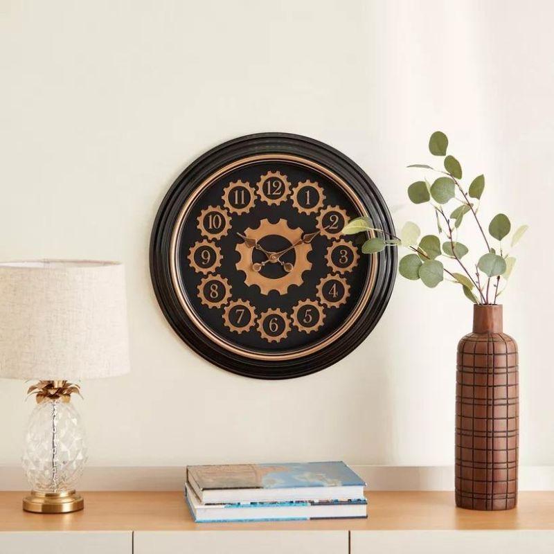 Battery Operated Plastic Round Wall Clock - Bronze, Brown And Black - 50 Cm Diameter - By Family Ship - ALHOME