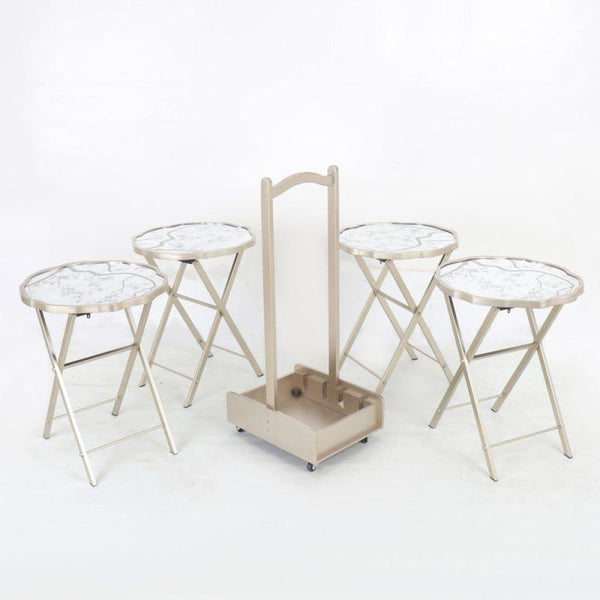 Set of 4+1 Service Tables With A Glass Top And A Golden Mobile Trolley By Alhome - ALHOME