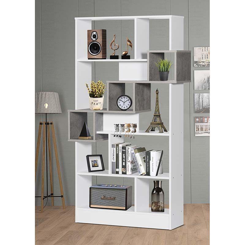 Open Design Office Shelving Unit - White And Gray - 90x30x160 cm - By Baity - ALHOME