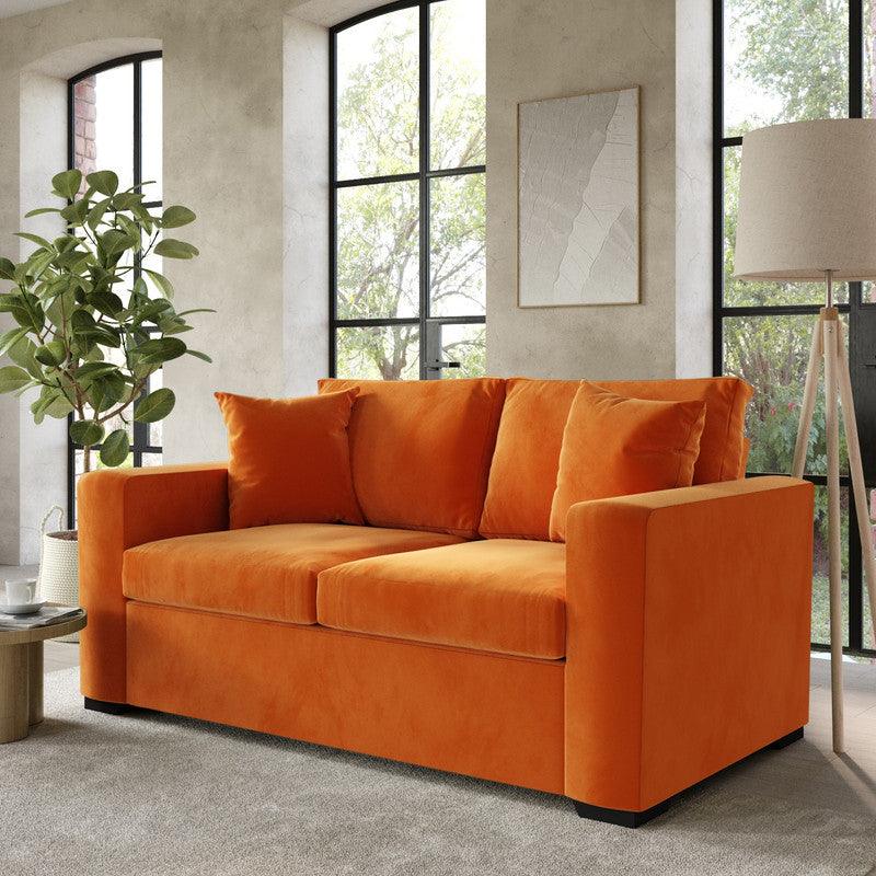 Vibrant Haven: Orange Velvet 2-Seater Sofa By Alhome - ALHOME