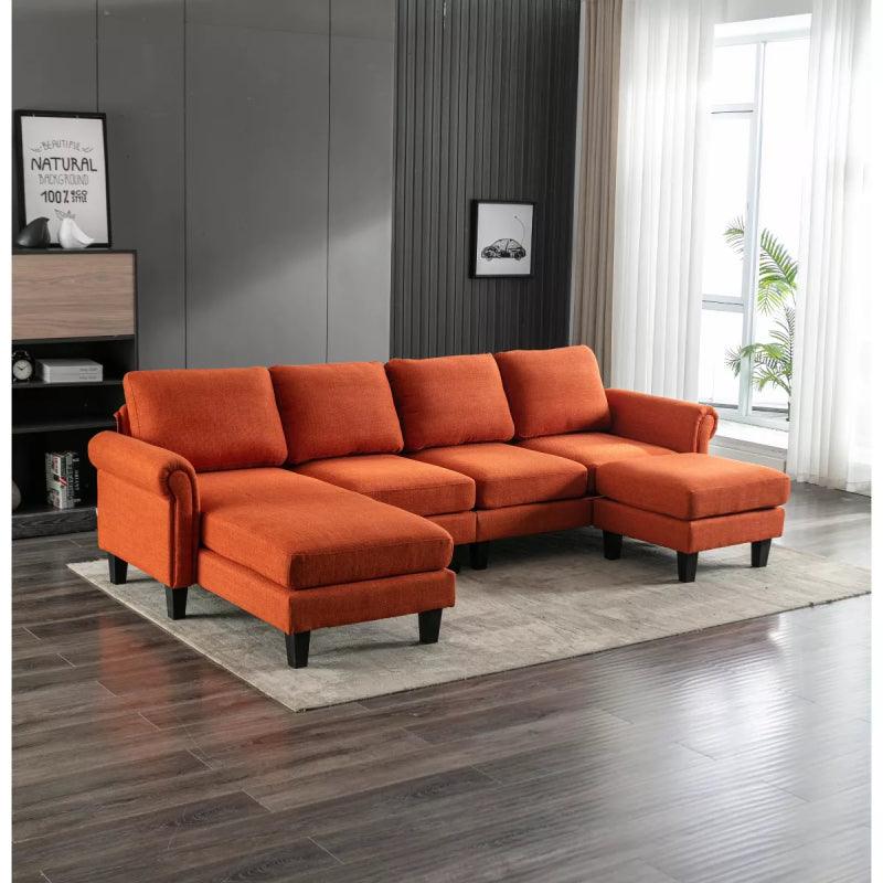 orange Linen U-Shaped Sofa By Alhome - ALHOME