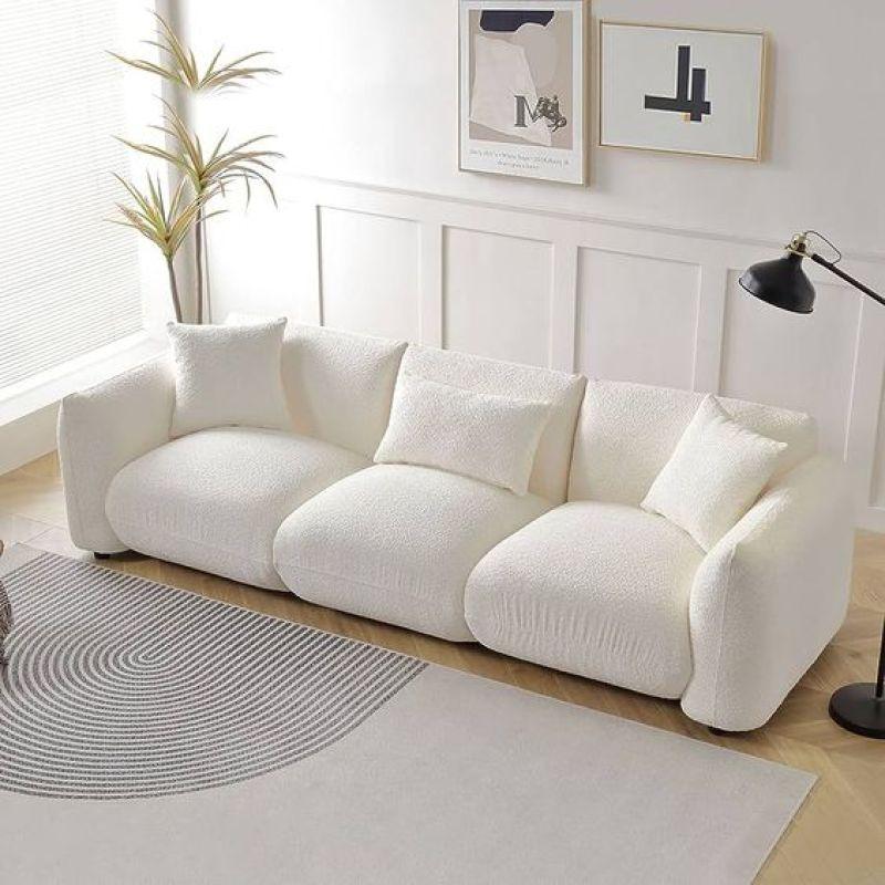 Luxurious White Boucle 3-Seater Sofa Swedish Wood By Alhome - ALHOME