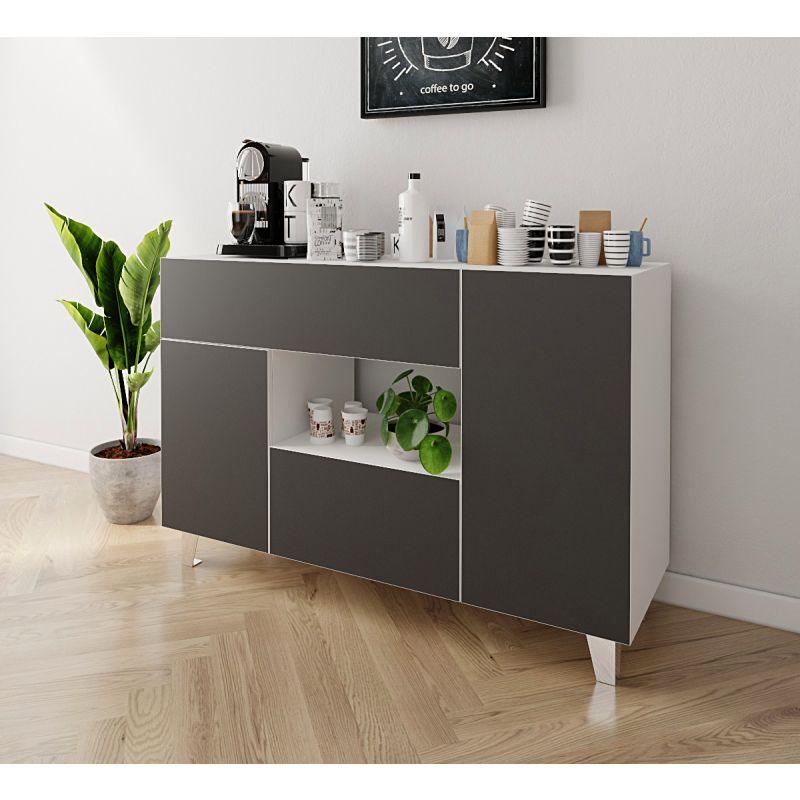 White and Black Coffee Corner with Two Shelves and Two Drawers By Alhome - ALHOME