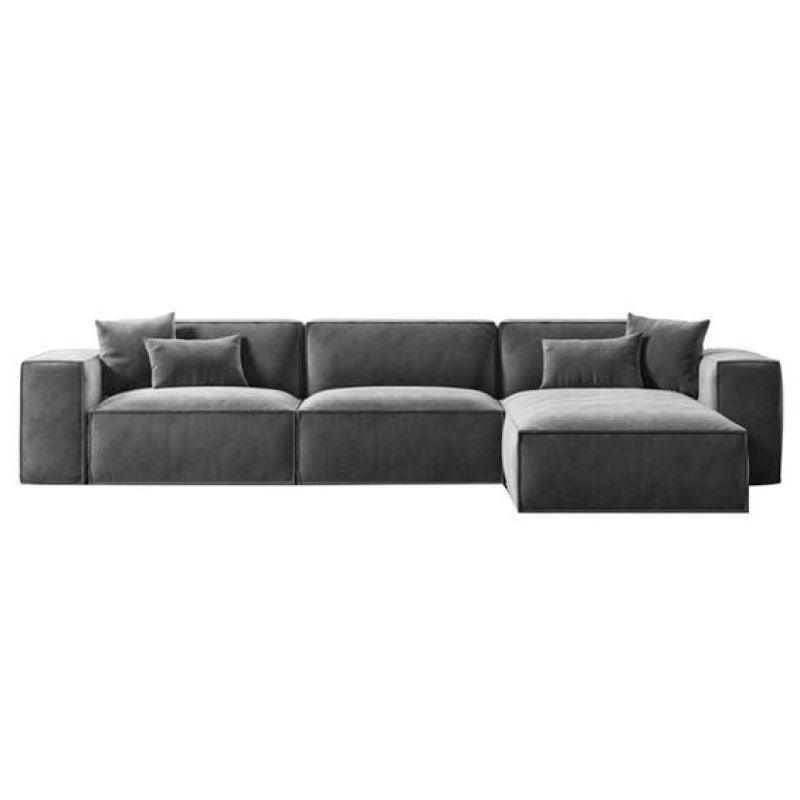 Stylish Gray Velvet L-Shaped Sofa - 90x250x170x45 cm - Swedish Wood By Alhome - 110111028 - ALHOME