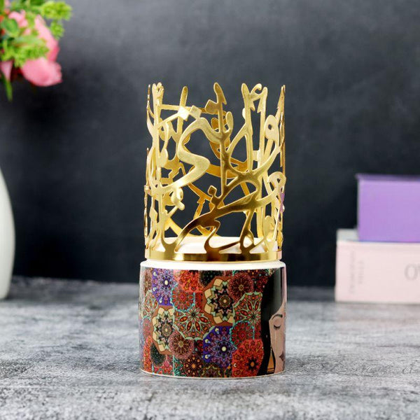 Ceramic Incense Burner With Square Base And Golden Sayings - 16 cm By Family Ship - ALHOME