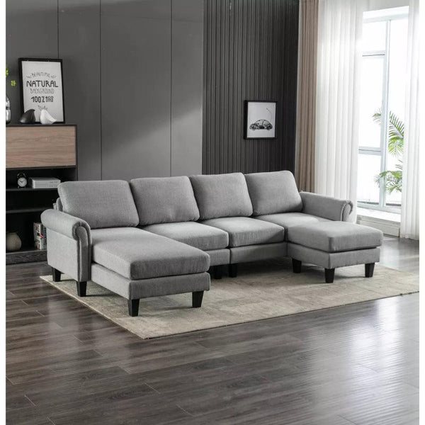 Gray Linen U-Shaped Sofa By Alhome - 110111700 - ALHOME