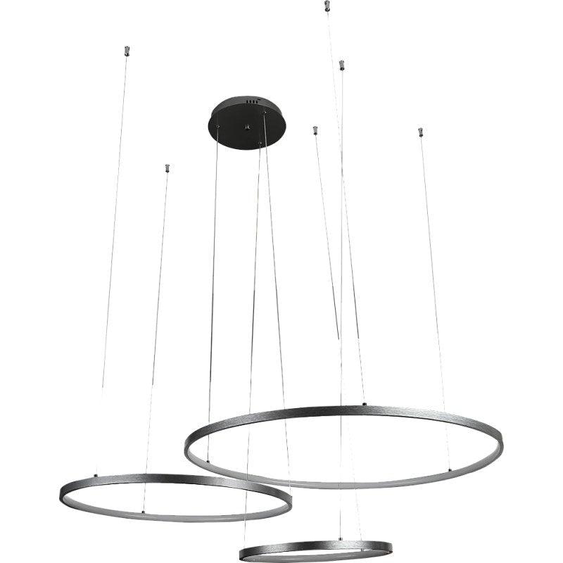 Modern Chandelier With 3 Rings, Yellow Lighting Color - 75 Watts - Silver - ALHOME