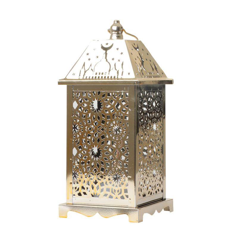 Steel Square Ramadan Lantern With Led Lighting - Gold - 27X12X12 Cm - By Family Ship - ALHOME