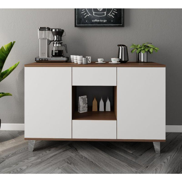 White and Brown Coffee Corner with Two Doors and Two Sliding Drawers By Alhome - ALHOME