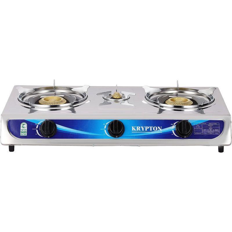 Krypton Triple Burner Gas Cooker Stainless Steel - KNGC6171 - .com - Your Destination for Baby & Mother Needs in Saudi Arabia