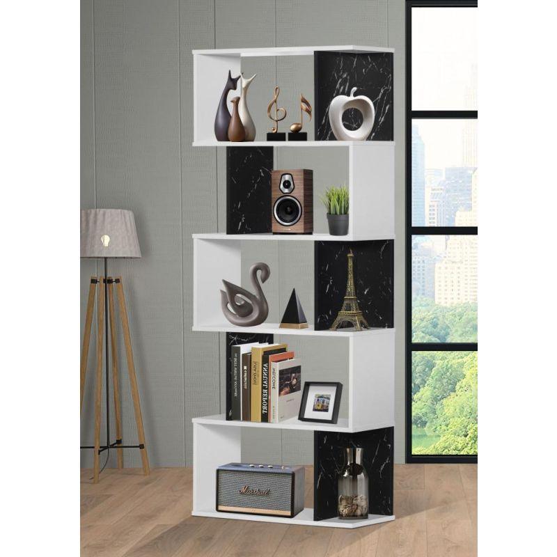 Open Design Shelving Unit With 5 Layers - White And Black Marble - 70x24x162 cm - By Baity - ALHOME