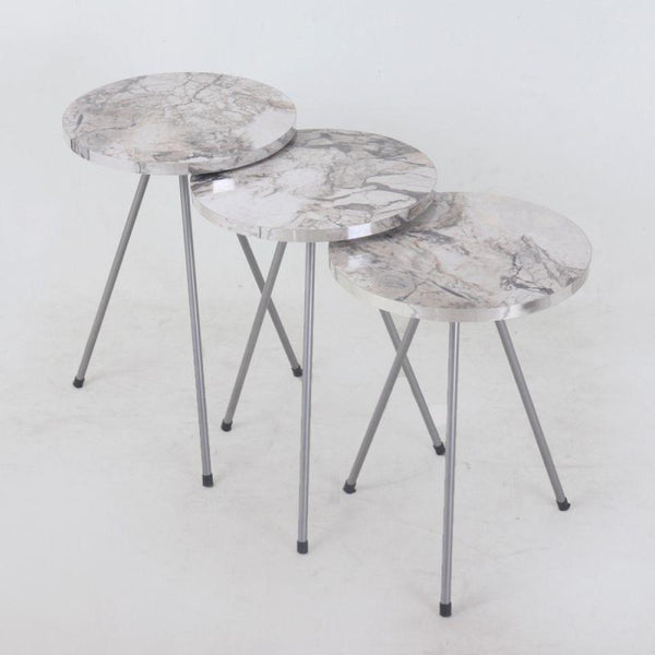 Set of Round White Wooden Tables With Iron Bases By Alhome - ALHOME