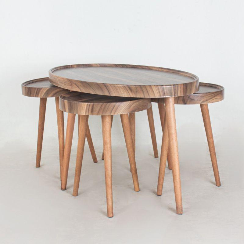 Set of Wooden Tables With Wooden Bases In Brown And Wooden Colors By Alhome - ALHOME