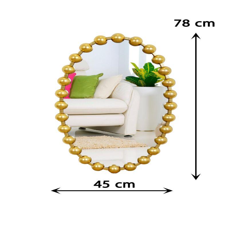 Round Wall Mirror with Side Decoration and Iron Frame - Gold - 45x78x3 cm - By Family Ship - ALHOME