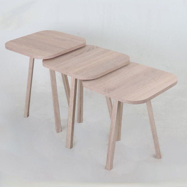 Set of wooden service tables with wooden bases in light brown color By Alhome - ALHOME