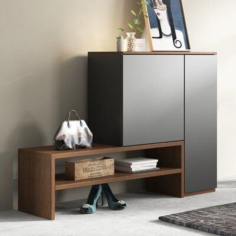 Two-Door Shoe Cabinet with Shelves, Black and Brown By Alhome - ALHOME