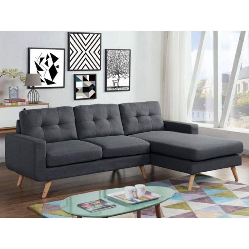 Modern Black Linen L-Shaped Sofa - 90x250x170x45 cm - Swedish Wood By Alhome - ALHOME