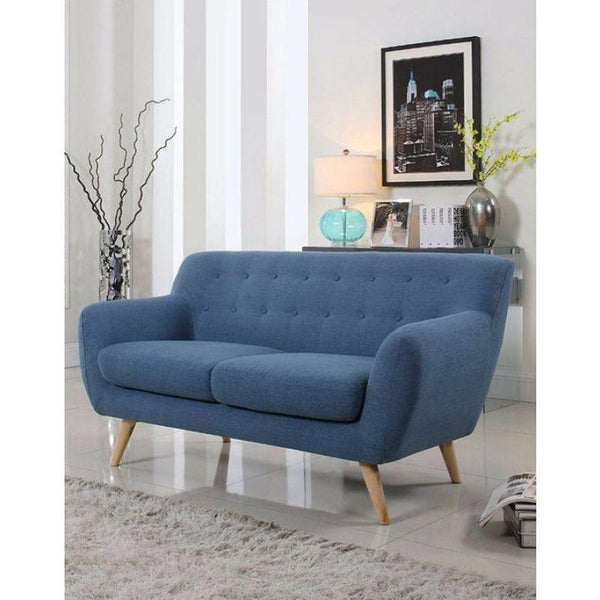 Serene Blue Linen 2-Seater Sofa Swedish Wood By Alhome - ALHOME