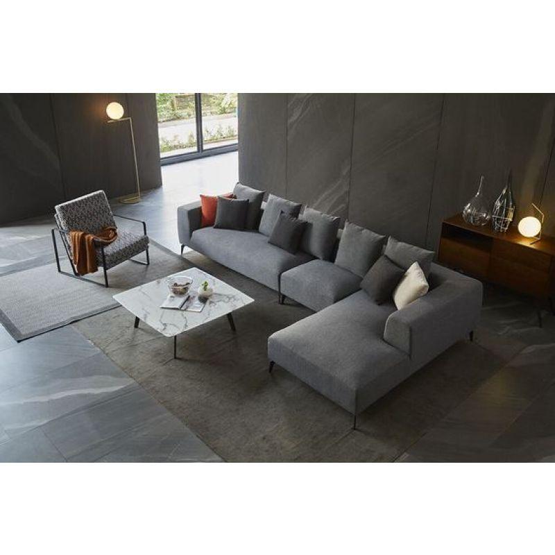 Modern Gray Velvet L-Shaped Sofa - 90x330x180x45 cm - Swedish Wood By Alhome - ALHOME