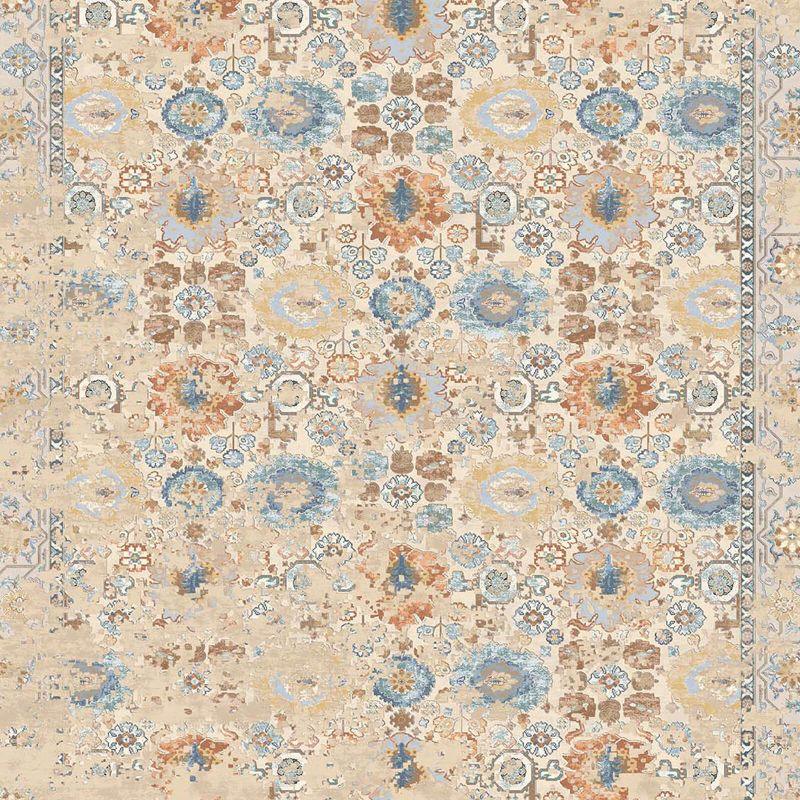 Velvet Turkish Rectangular Decorative Carpet - Beige and Blue - By In House - ALHOME