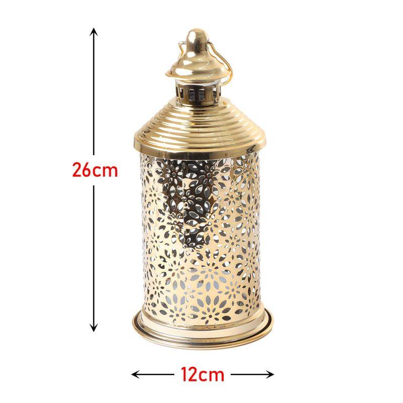 Round Steel Ramadan Lantern With Led Lighting - Gold - 26X12X12 Cm - By Family Ship - 600007808 - ALHOME