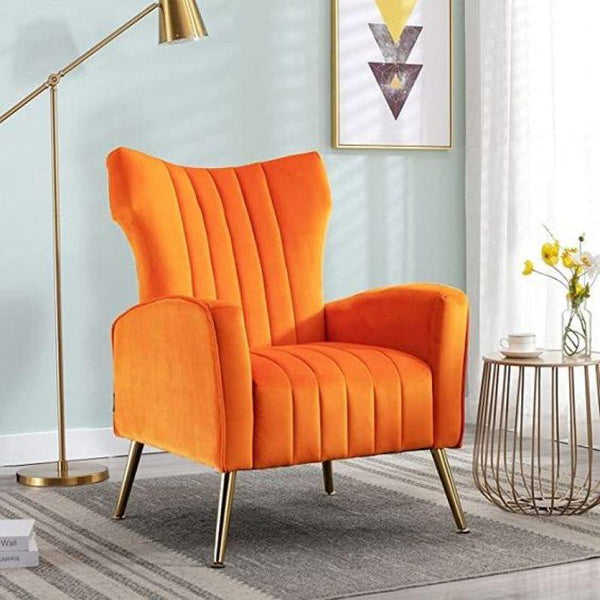 Orange Velvet Energize Chair with Swedish Wood By Alhome - ALHOME