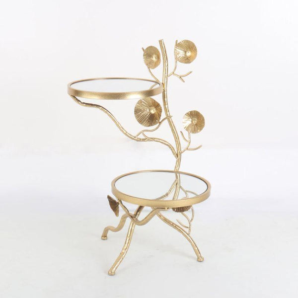 Flower Shaped Metal Table With Two Mirrored Glass Surfaces In Gold By Alhome - ALHOME