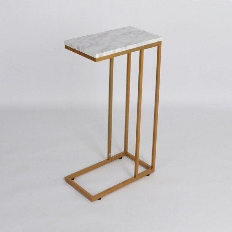 Single Table With Gold Metal Bases And A White Marble Wood Top By Alhome - ALHOME