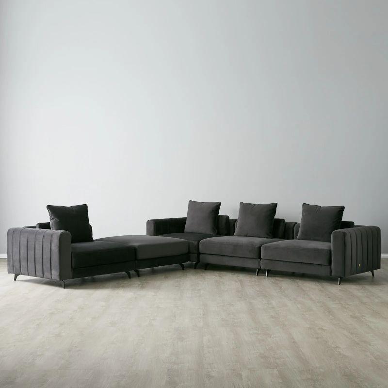 Modern Black Velvet L-Shaped Sofa - 230x135x45x85 cm - Swedish Wood By Alhome - ALHOME