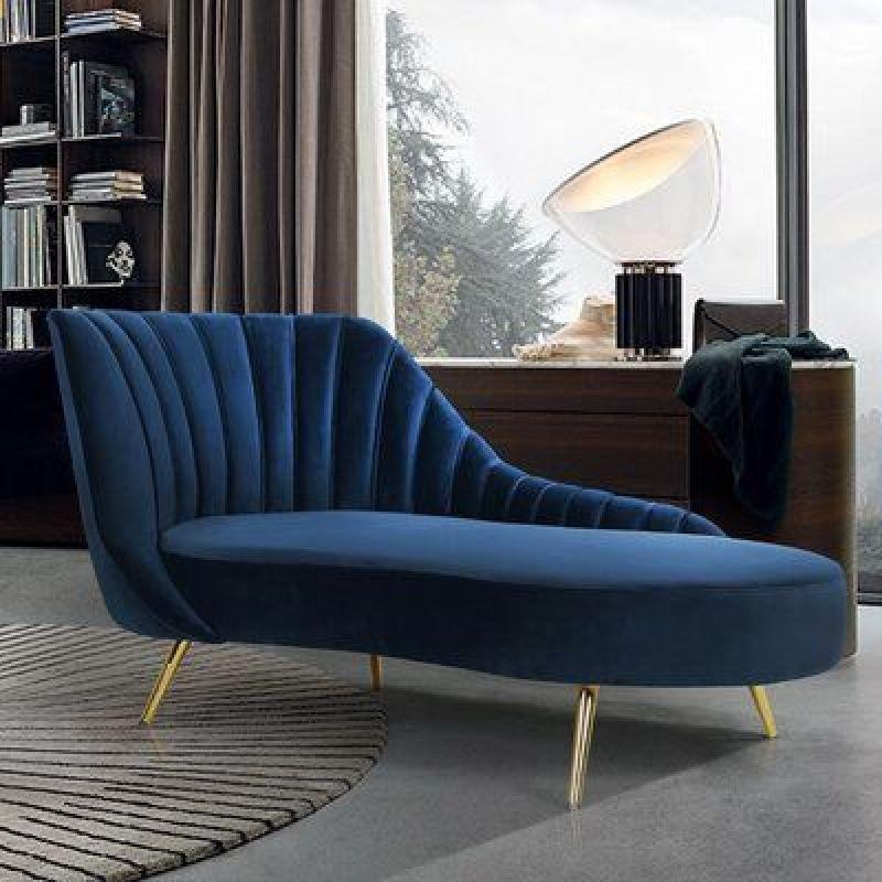 Ocean Blue Velvet Chaise Longue Swedish Wood By Alhome - ALHOME