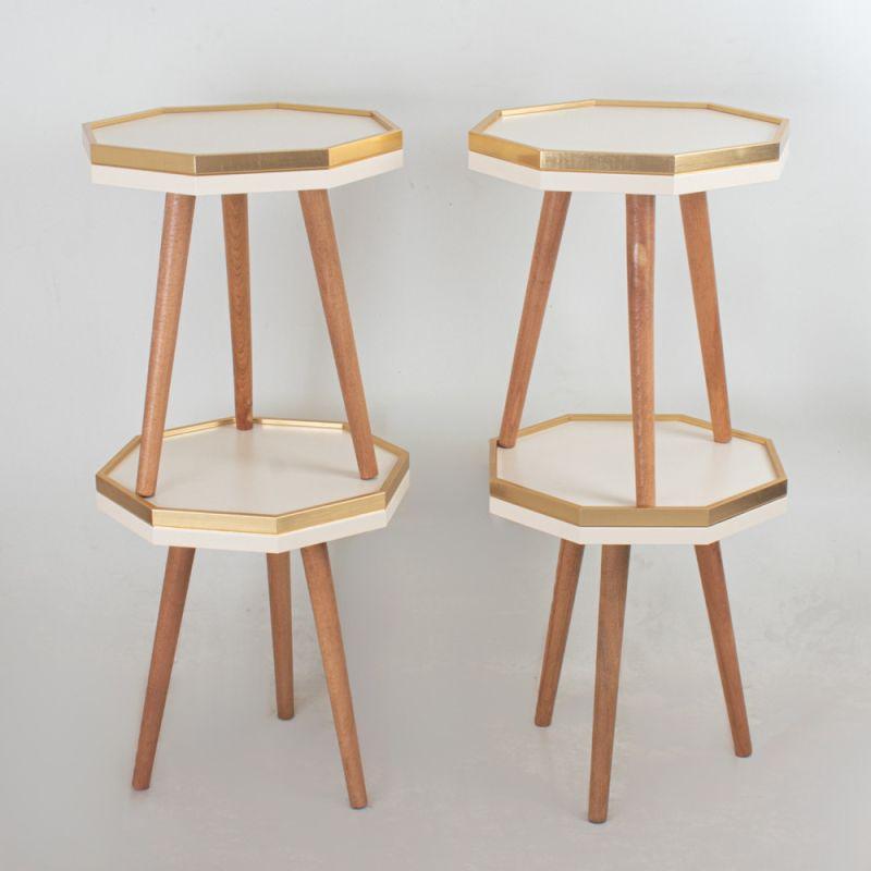 A 1+4 Table Set With A Cream Wooden Top Golden Edges And Wooden Bases By Alhome - ALHOME