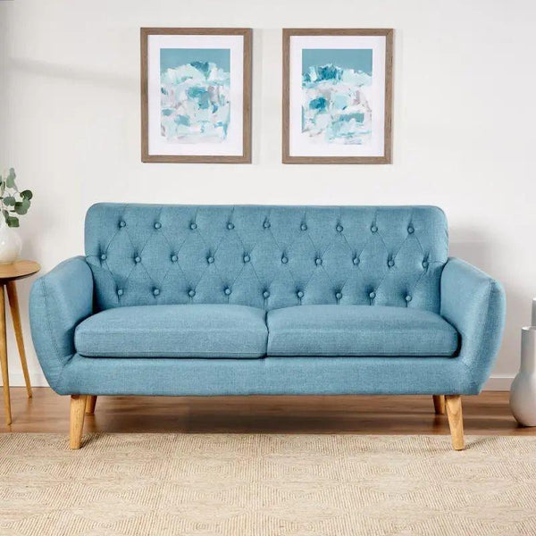 Azure Blue Velvet 2-Seater Sofa Swedish Wood By Alhome - ALHOME