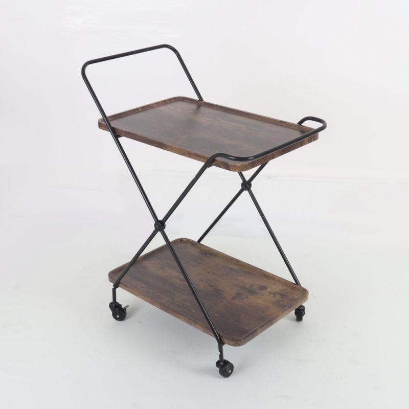 Double-Deck Wooden Hospitality Cart - Wood + Iron - Black - By Alhome - ALHOME