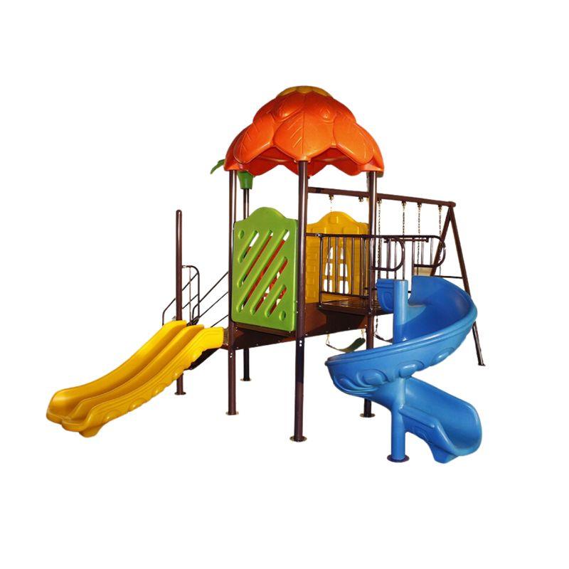 Children's Play Masterpiece: A Hut And A Double Spiral Slide With Three Swings by Alhome - ALHOME