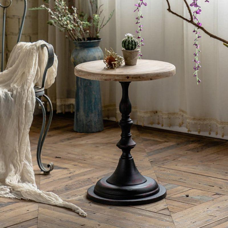 Metal Side Table With A Wooden Surface In Black And Wooden Color By Alhome - ALHOME