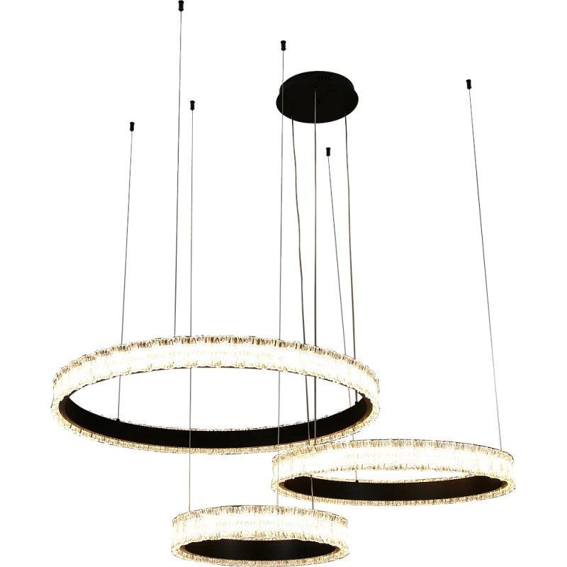 Modern Chandelier With 3 Rings - Yellow Lighting Color - 150 Watts - Black By Alhome - ALHOME