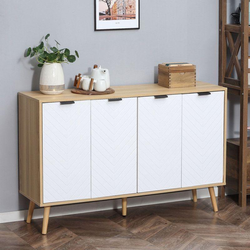 Modern White Wood Buffet Table with Wooden Top By Alhome - ALHOME