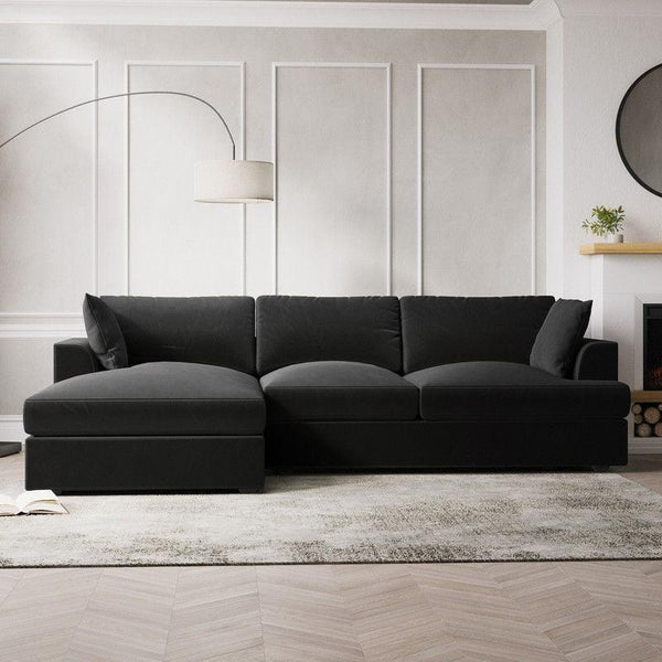 Modern Black Velvet L-Shaped Sofa - 240x150x45x85 cm - Swedish Wood By Alhome - ALHOME