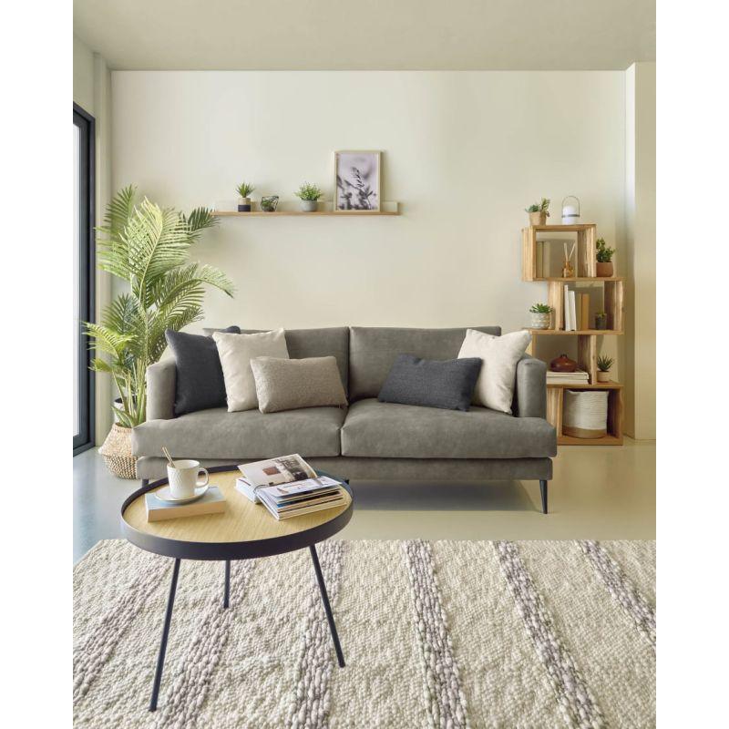 Ashen Swedish Wood Wood 3-Seater Sofa - Size: 220x85x85, Material: Linen By Alhome - 110112198 - ALHOME